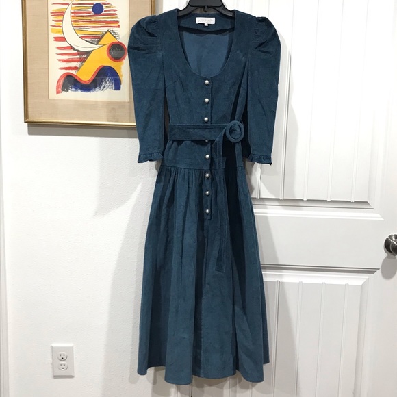 KRISTINIT corduroy midi dress XS/Small puff sleeve - Picture 6 of 8